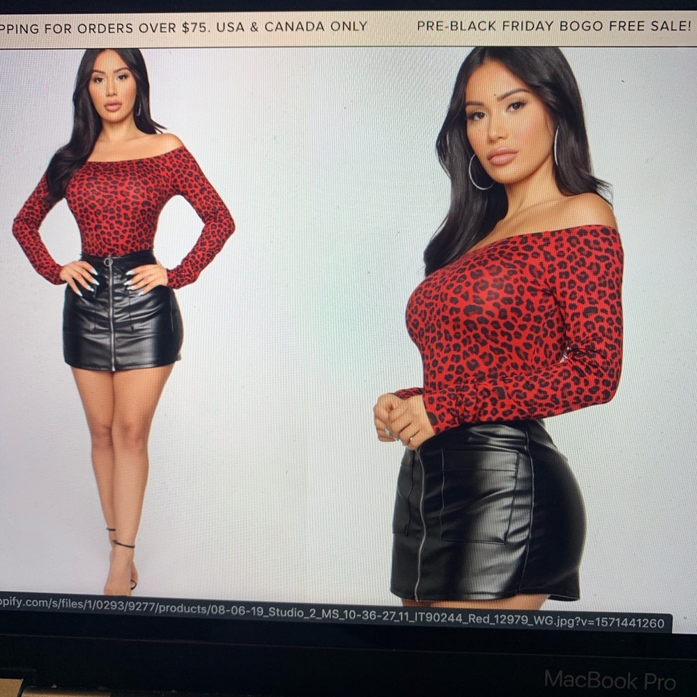 Red leopard print body suit